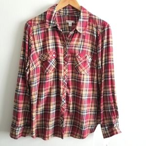 Croft & Barrow Plaid Shirt Pink Gold Cream Grey XL NWT
